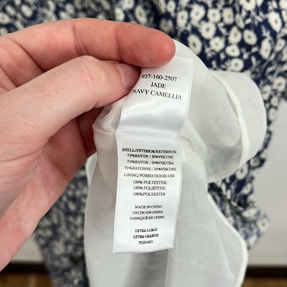 Rails Jade Navy Camellia Floral Feminine V-Neck Tie Waist High-Low Midi Dress XL - Picture 13 of 16